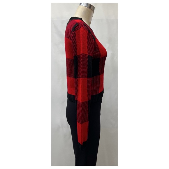 OhMG! Red Black Buffalo Check Plaid Knit Pullover Long Sleeve Sweater - Picture 6 of 15